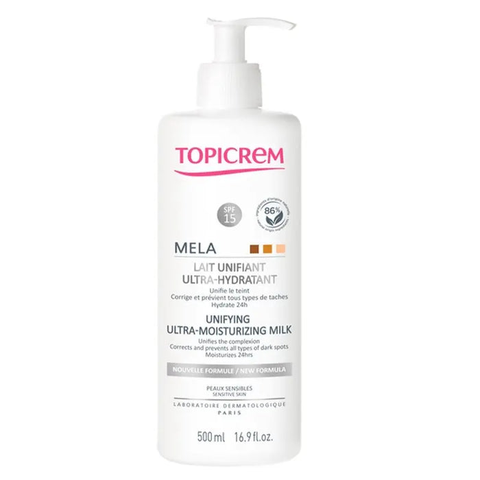 Topicrem Mela Ultra-Hydrant Unifying Ultra Moisturizing Milk With SPF 15 For Sensitive Skin 500ml Topicrem