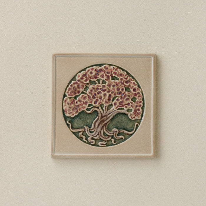 Rookwood 8x8 Bramble art tile featuring a cherry blossom tree in spring, unframed