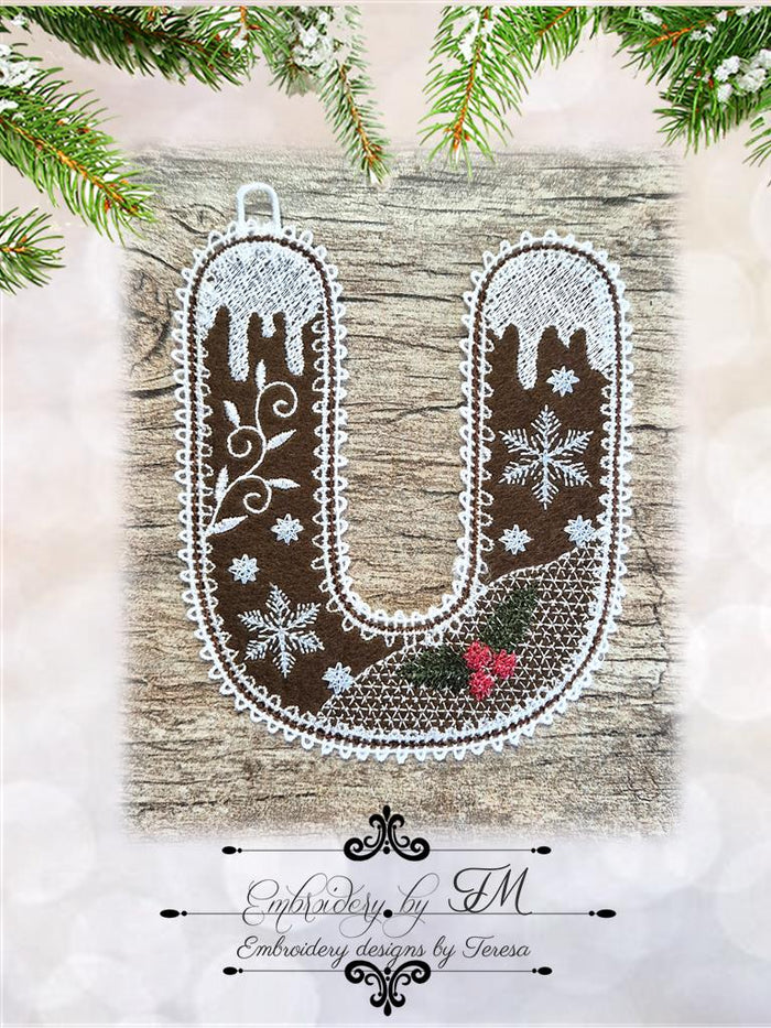 U gingerbread alphabet/5x7 hoop/combination of felt and lace