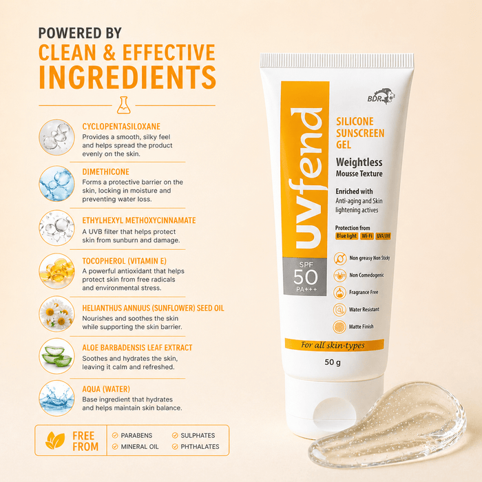 UVfend Silicone Sunscreen Gel SPF 50 PA+++ - Cosmosentials