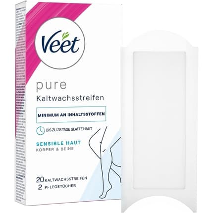 Veet PURE Cold Wax Strips Suitable for Sensitive Skin Legs & Body 20 Strips