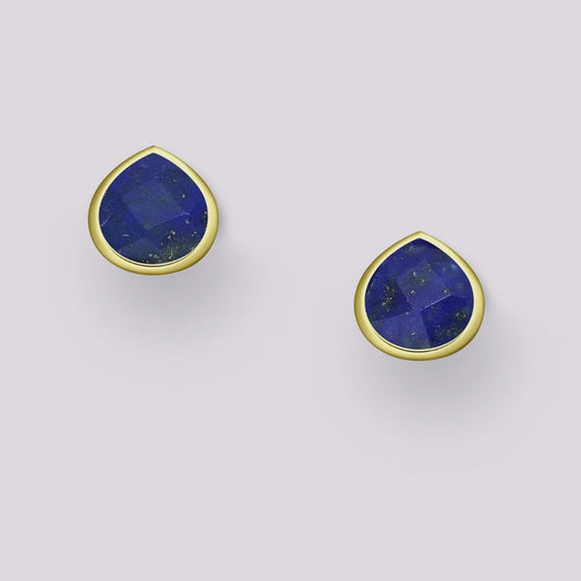Vurchoo Studs of Hope Teardrop Earrings Gold- Lapis Lazuli - Precious Sparkle
