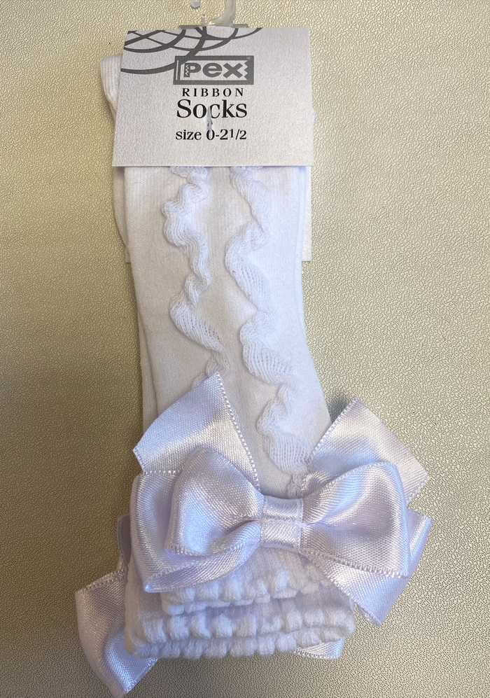 White Knee High Bow Socks