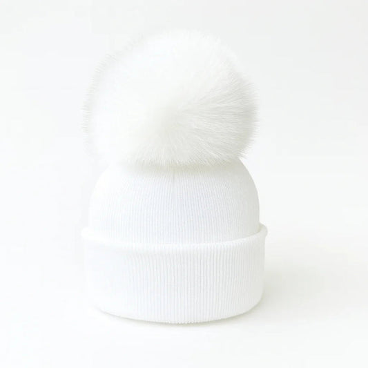 White Single Pom Pom Hat