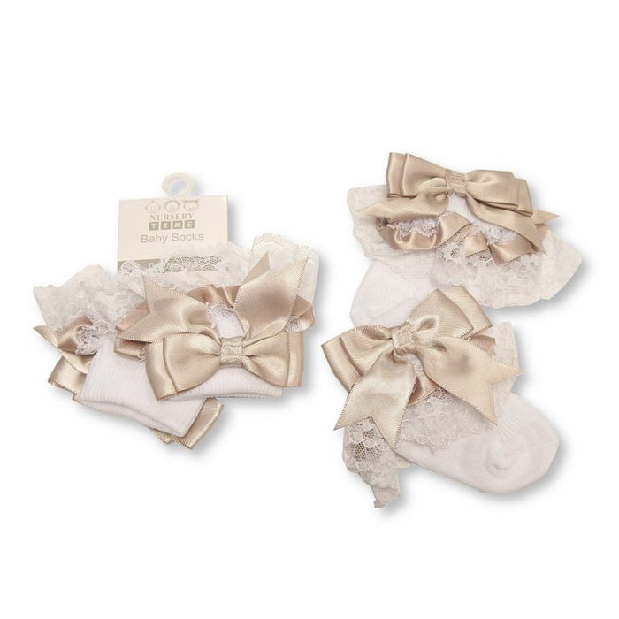 White/Camel Girls Ankle Socks