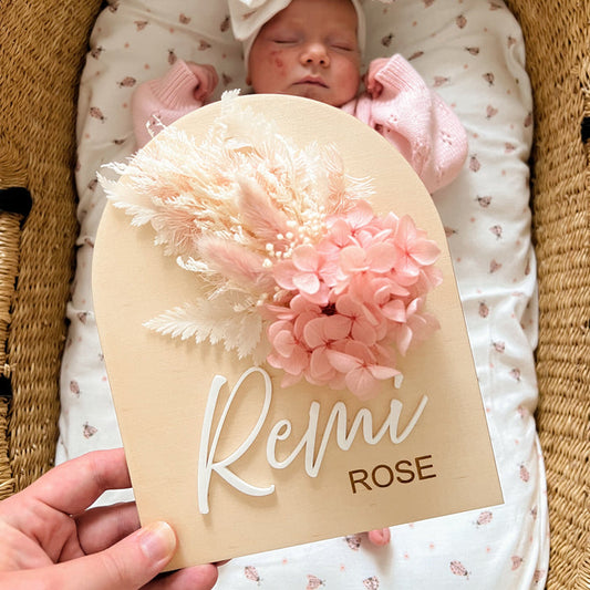 Wooden Arch Name Plaque w/ dried flowers