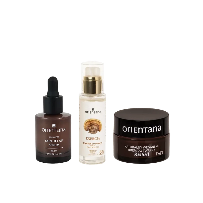 Zestaw odmładzający i anti-aging Reishi - booster, krem nocny i serum z retinolem