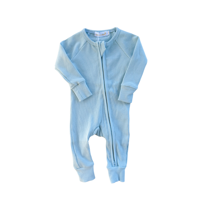 Zip Romper - Blue Ribbed